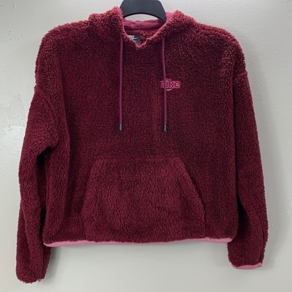 Nike Red Fleece Long Sleeves Pullover Women's Hoodie Sweater Size S